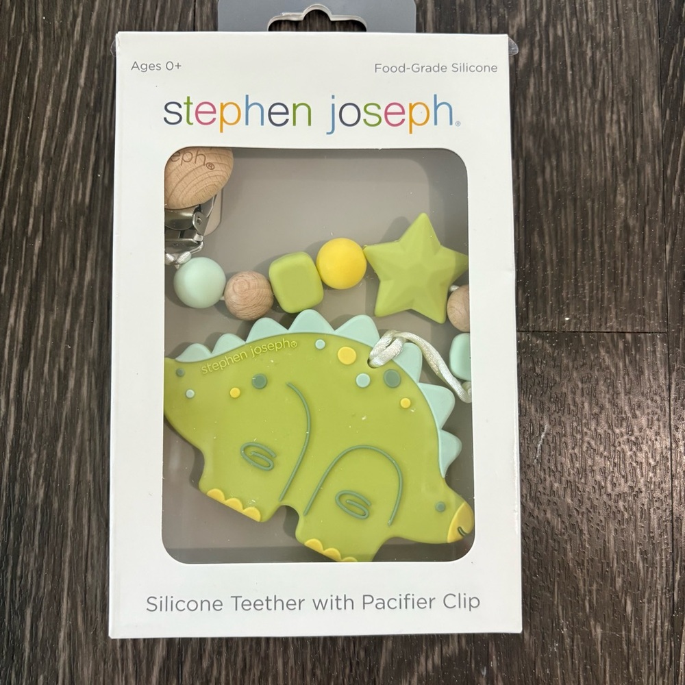 Stephen Joseph Dinosaur Silicone Teether with Pacifier Clip - Picture 2 of 6